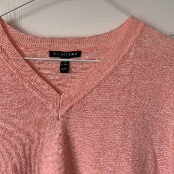 eileen fisher 100% organic linen v neck sweater in pink XS - Picture 2 of 4
